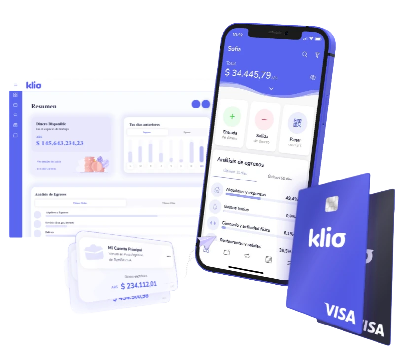 Plataforma Klio — backoffice, app móvil y tarjeta Visa